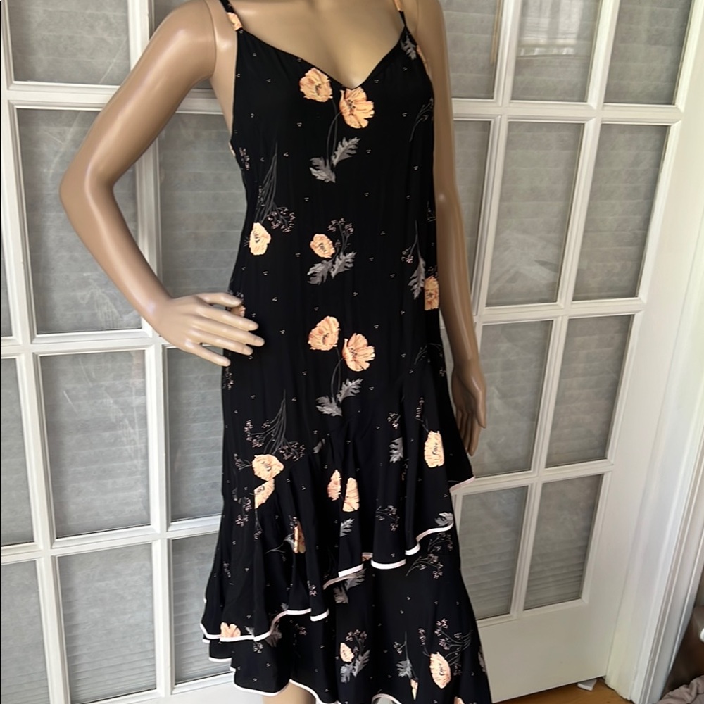 BP Floral Black Asymmetrical Dress SZ M